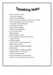 English Worksheet: Speaking Tasks