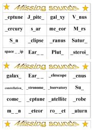 English worksheet: Y2 Space Topic Missing Sounds 
