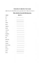 English worksheet: formation of adjectives
