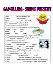 English Worksheet: SIMPLE PRESENT - FILL IN THE GAPS