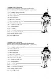 Classmate questionnaire comparison of adjectives