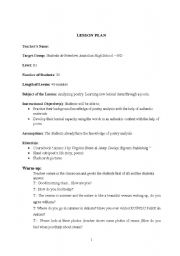 English Worksheet: lesson plan-15 Analyzing poetry. Learning new lexical items through a poem. 