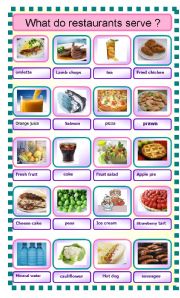 English Worksheet: what do restaurants serve ?