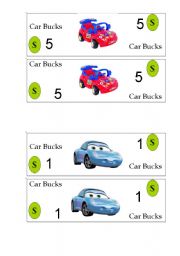 English worksheet: DOLL AND CAR BUCKS