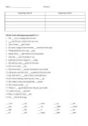 English worksheet: BEGINNING SOUND H & L