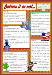 English Worksheet: Believe it or not - conversation cards (mermaids, witches, Santa Claus, ghosts, good / bad luck) ***editable