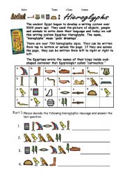 English Worksheet: Egypt Hieroglyphs