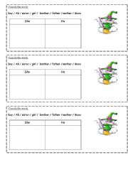 English worksheet: he and she 