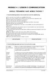 English Worksheet: teenagers and mobile phones