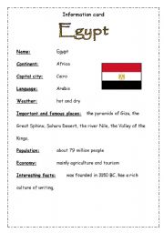 English worksheet: information cards about different countries