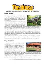 English Worksheet: The House - Text comprehension; vocabulary practice (furniture, rooms in the house)