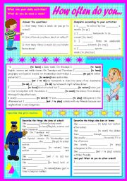English Worksheet: How often do you - daily / weekly / monthly habits and routines  present simple [5 tasks] KEYS INCLUDED ((2 pages)) ***editable