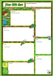 English worksheet: Template Green Wall  with clipart and word shapes ((1 page)) ***editable