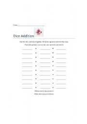 English worksheet: Dice Addition
