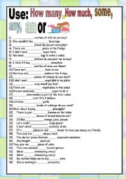English Worksheet: How Many,How much,some,an, or an