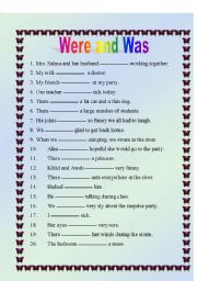 English Worksheet: were and was