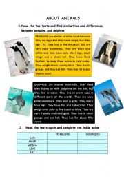 English worksheet: About Animals (Reading activity)