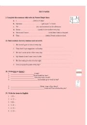 English worksheet: TEST PAPER - 4TH GRADE