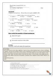 English worksheet: Reading and Grammar