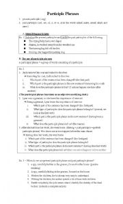 English Worksheet: Participle phrases -ed -ing (with answers and teaching notes)