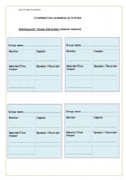 English worksheet: Cooperative learning class distribution