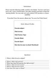 English worksheet: Mystery Quiz Class Activity: Conversation