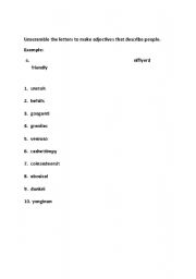 English worksheet: adjectives - scramble