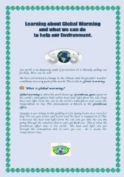 English Worksheet: Learning about Global Warming.