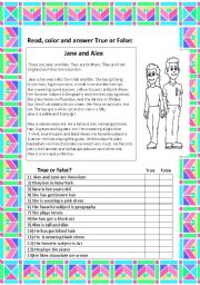 English Worksheet: reading comprehension with True or False