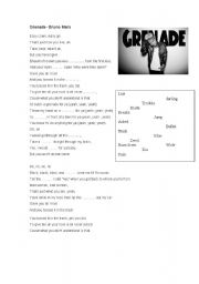 English Worksheet: Gap fill Grenade Bruno Mars