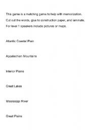 English Worksheet: Physical Properties of America Match-Up