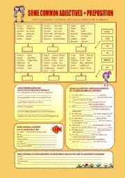 English Worksheet: Some Common Adjectives + Preposition