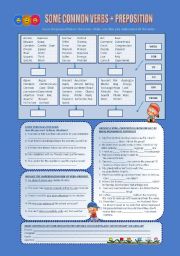 English Worksheet: Some Common Verbs + Preposition