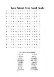 English Worksheet: Farm Animals Wordsearch