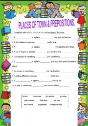 English Worksheet: Places of town & prepositions of place