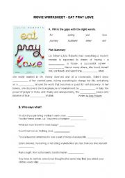 Movie Worksheet Eat Pray Love