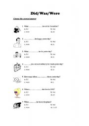 English Worksheet: Did, was, were