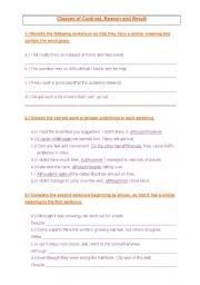 English Worksheet: Clauses of Contrast, Reason and Result