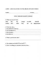 English worksheet: Song - The lions sleeos tonight