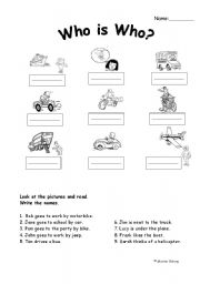 English worksheet: read and match the names (transportation)