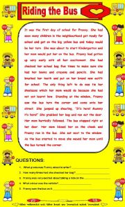 English Worksheet: Comprehension and True and False - Riding the Bus