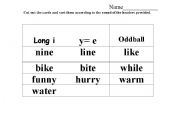 English worksheet:  Long i	 y= e	   Oddball 