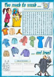 English Worksheet: Too much to wash ... and iron!
