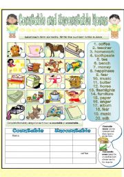 English Worksheet: REVIEW - Countable and Uncountable Nouns