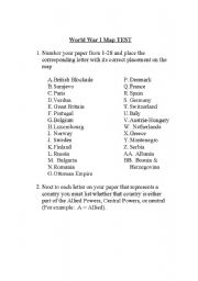 English Worksheet: World War I map test