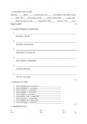 English worksheet: Exercises on family, numbers