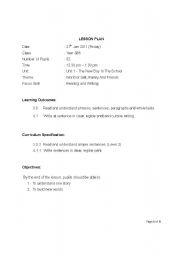 English Worksheet: Lesson Plan
