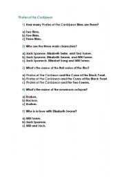 English Worksheet: Activity about film Pirates of the Caribbean