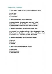 English worksheet: Activity about film Pirates of the Caribbean