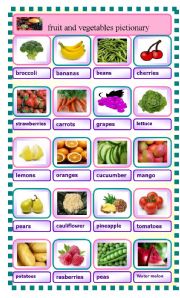 English Worksheet: fruit and vegetables